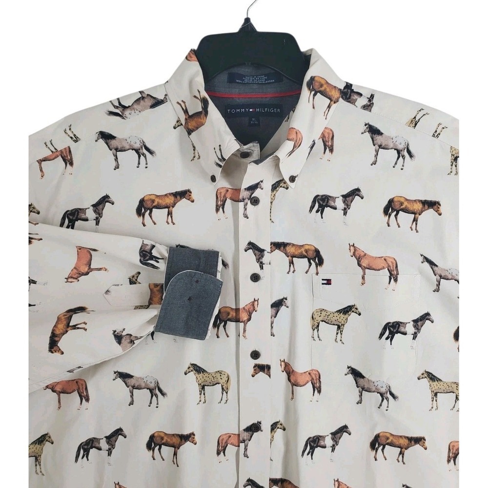 Vtg Y2K Davey Jones Tommy Hilfiger Shirt Mens XL Button LS Horses Equestrian
